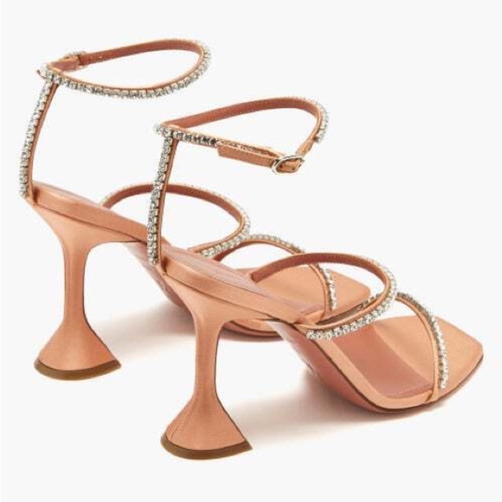 Diamante Ankle Strap Flared High Heel Sandals